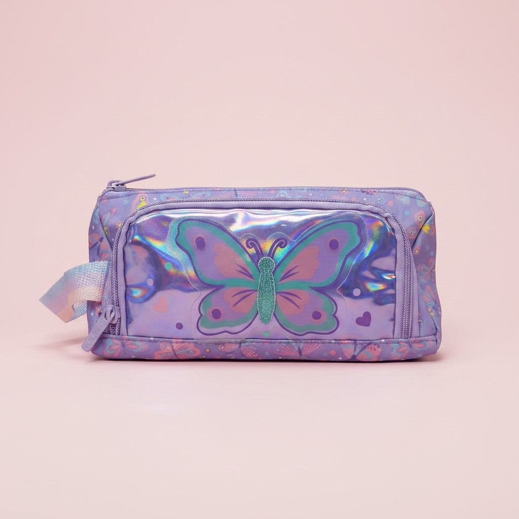 Lilac butterfly pencil case with holographic front pocket, Jack Gifts Online Lebanon