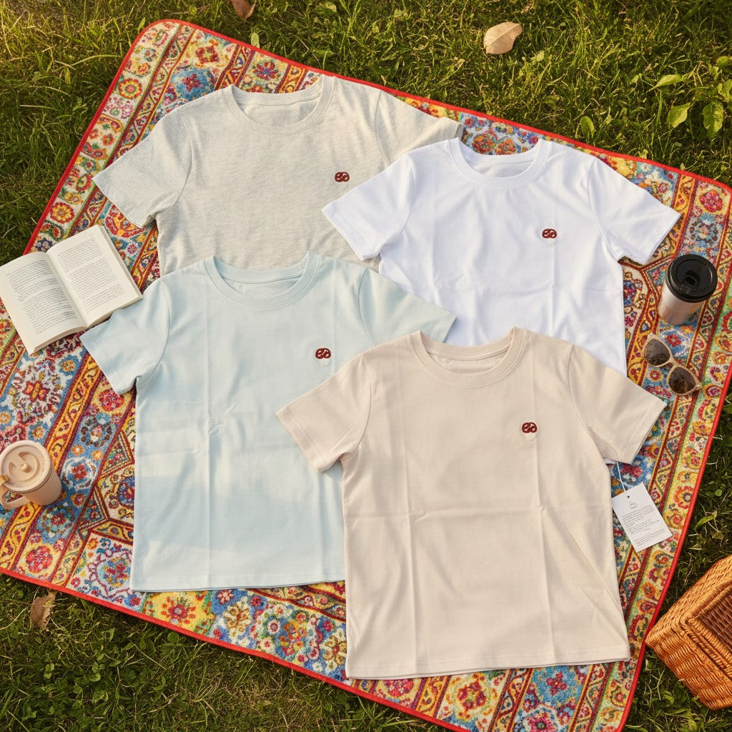 Women's little mushroom embroidered t-shirts in grey, pink, blue and white – Jack Gifts Online Lebanon