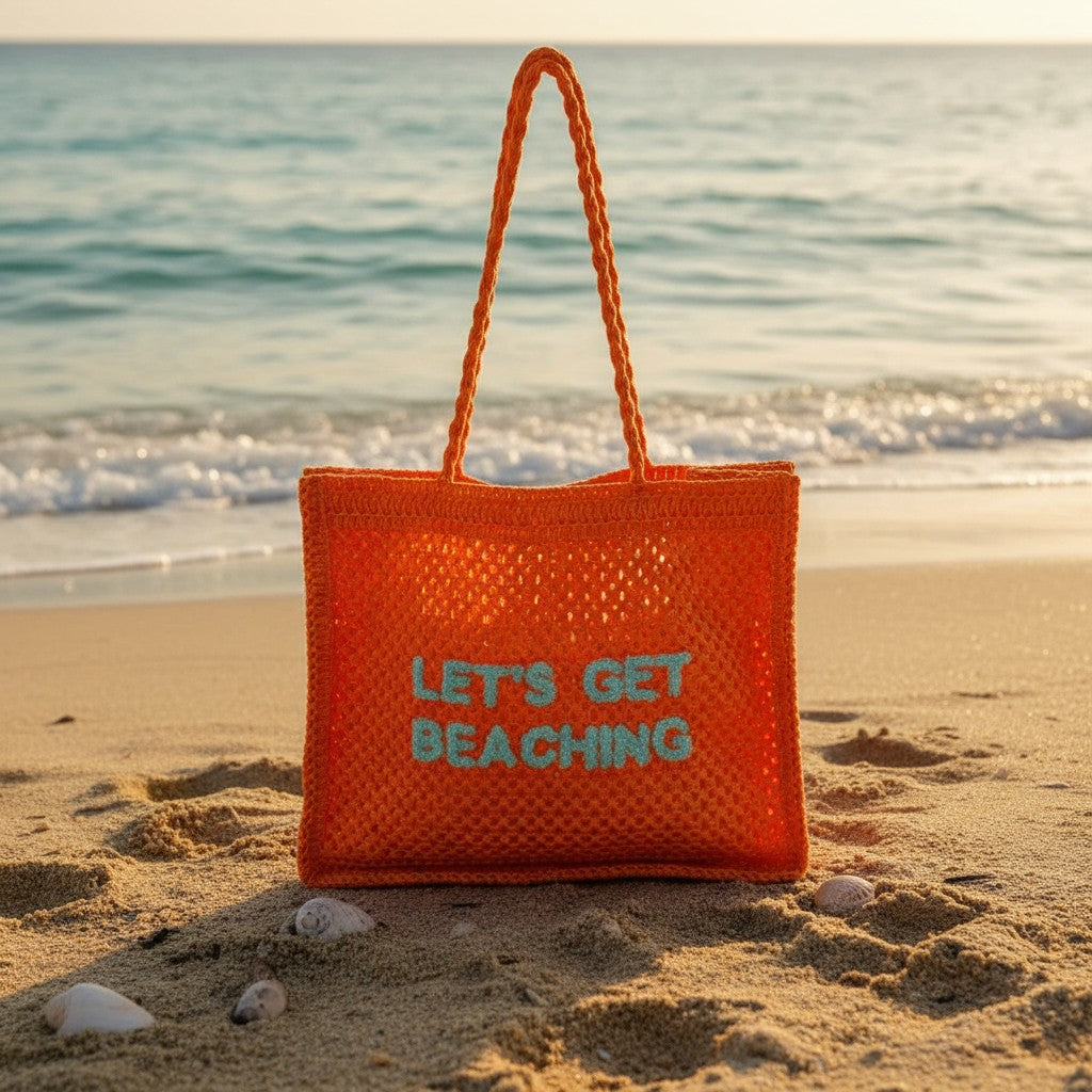 Orange woven Lets Get Beaching tote bag by the sea, Jack Gifts Online Lebanon