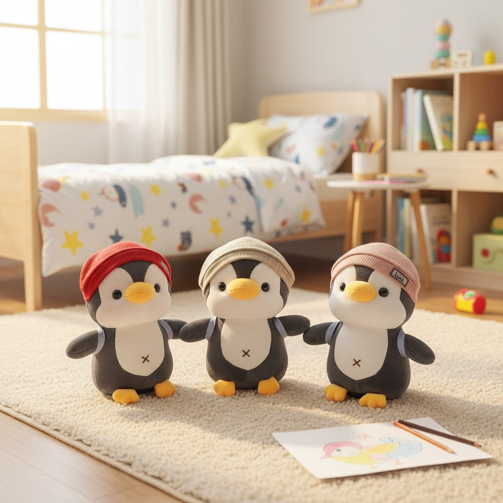 Penguin beanie hat plush trio in pink red and grey, Jack Gifts Online Lebanon