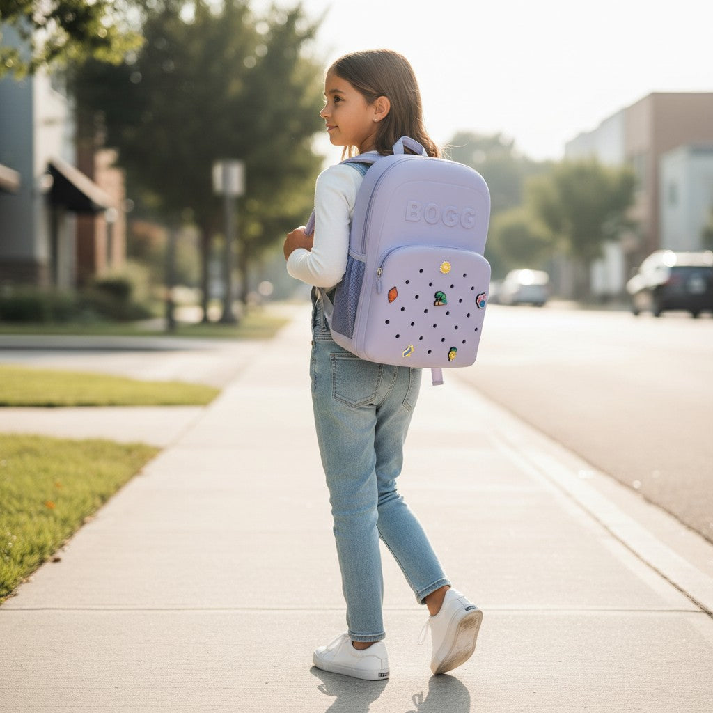 Pink dotted rubber backpack for kids with charm pins, Jack Gifts Online Lebanon