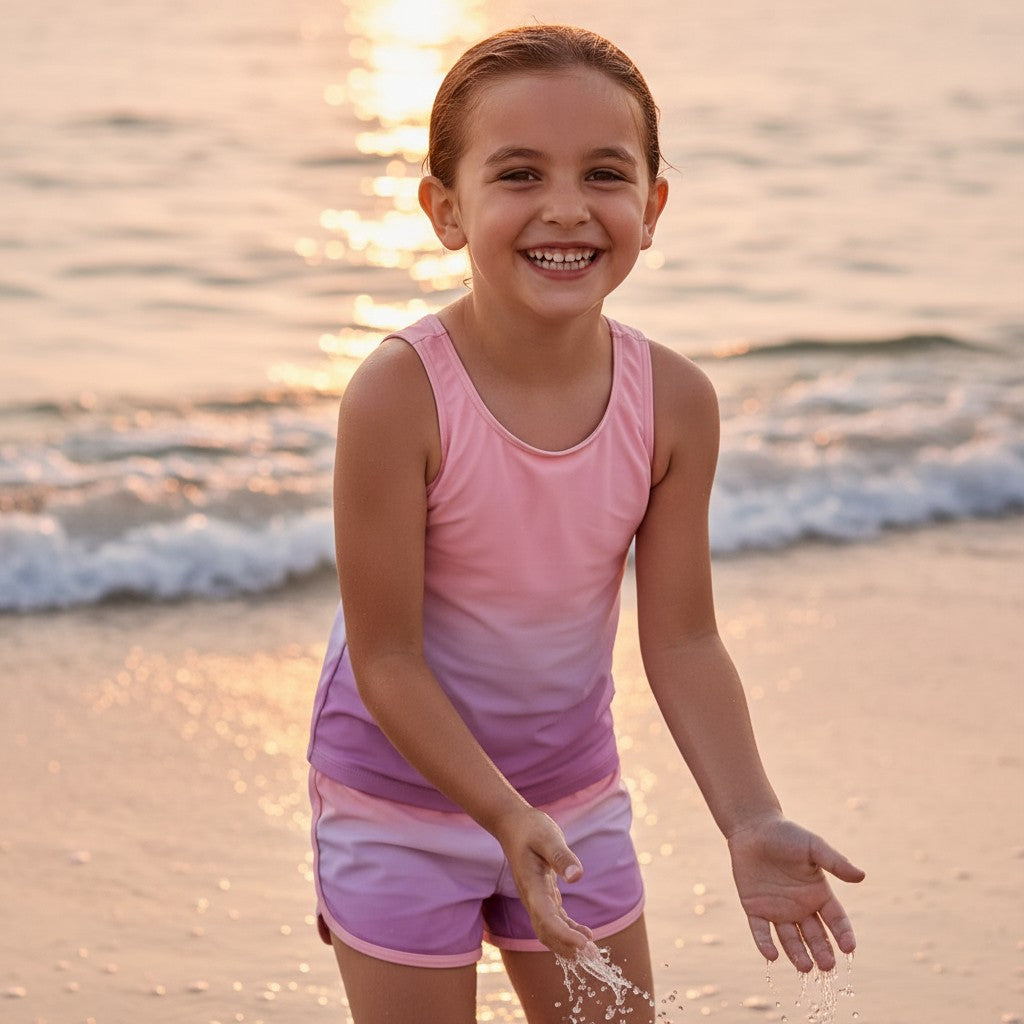 Pink ombre swim set worn on the beach, Jack Gifts Online Lebanon