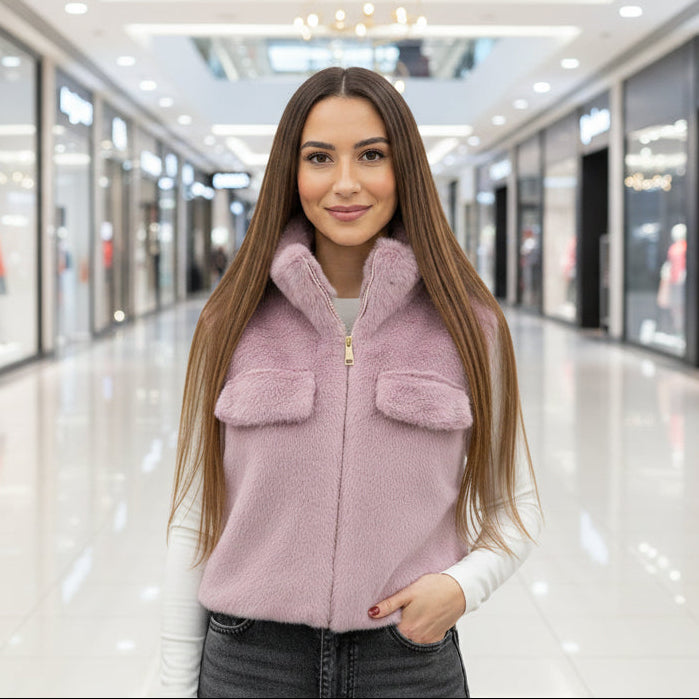 Women's purple faux fur vest, bold sleeveless winter style, Jack Gifts Online Lebanon