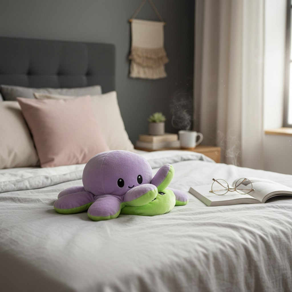 Purple and green two sided octopus plush toy