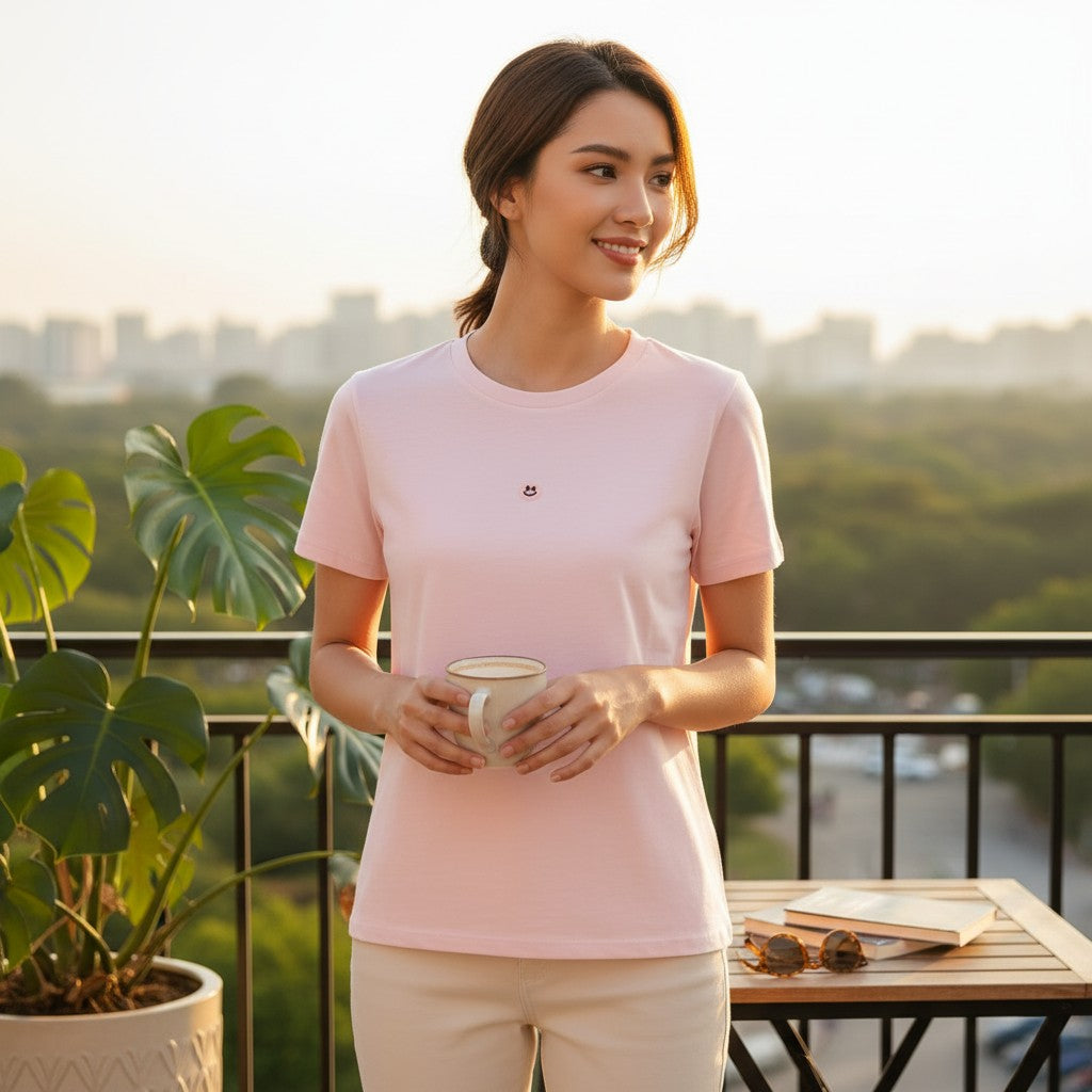 Pink smiley face women's t-shirt