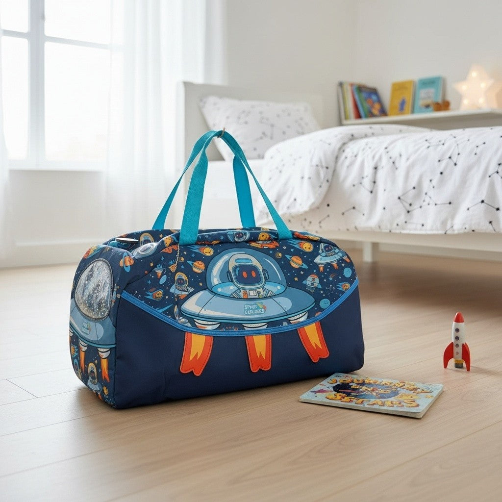 Navy kids space duffle bag with astronaut and rocket print, Jack Gifts Online Lebanon