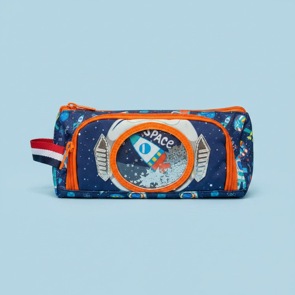 Navy space pencil case with glitter rocket shaker window, Jack Gifts Online Lebanon