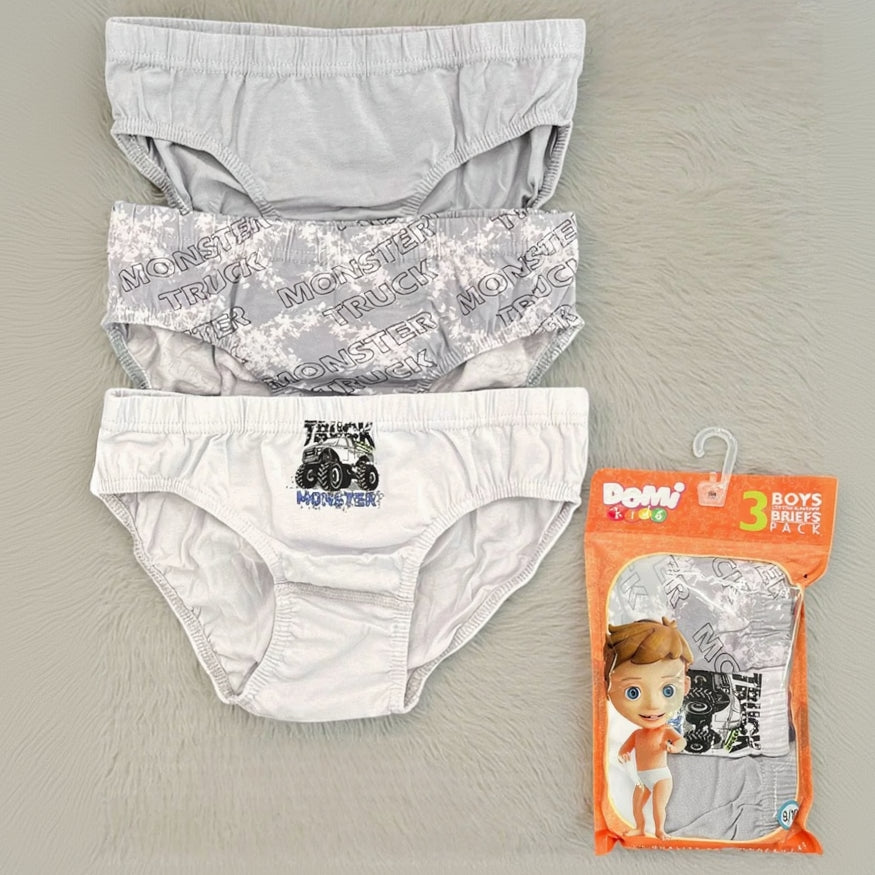 Pack of 3 boys cotton briefs with a monster truck print