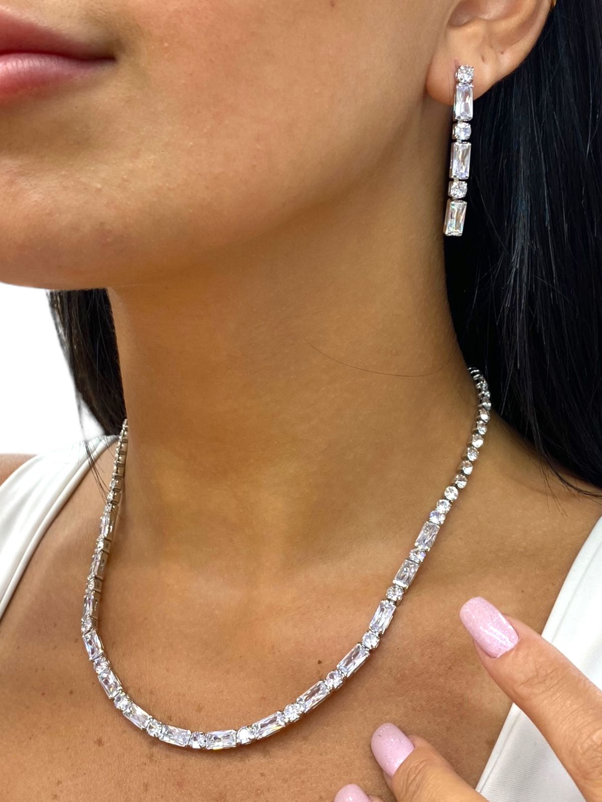 Rhinestone Necklace And Earring Set 4