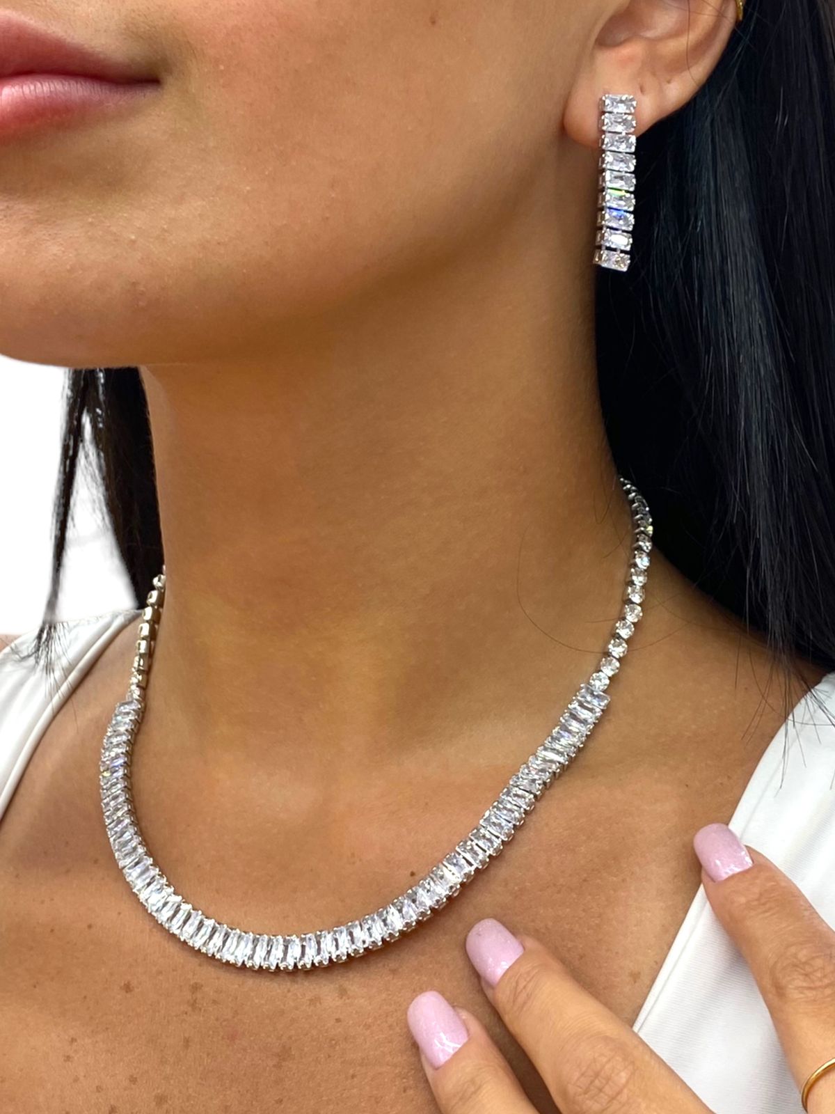 Rhinestone Necklace And Earring Set 1