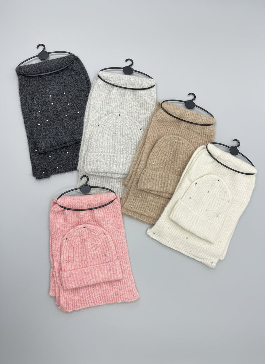 Light Grey Sparkly Hat and Scarf Set