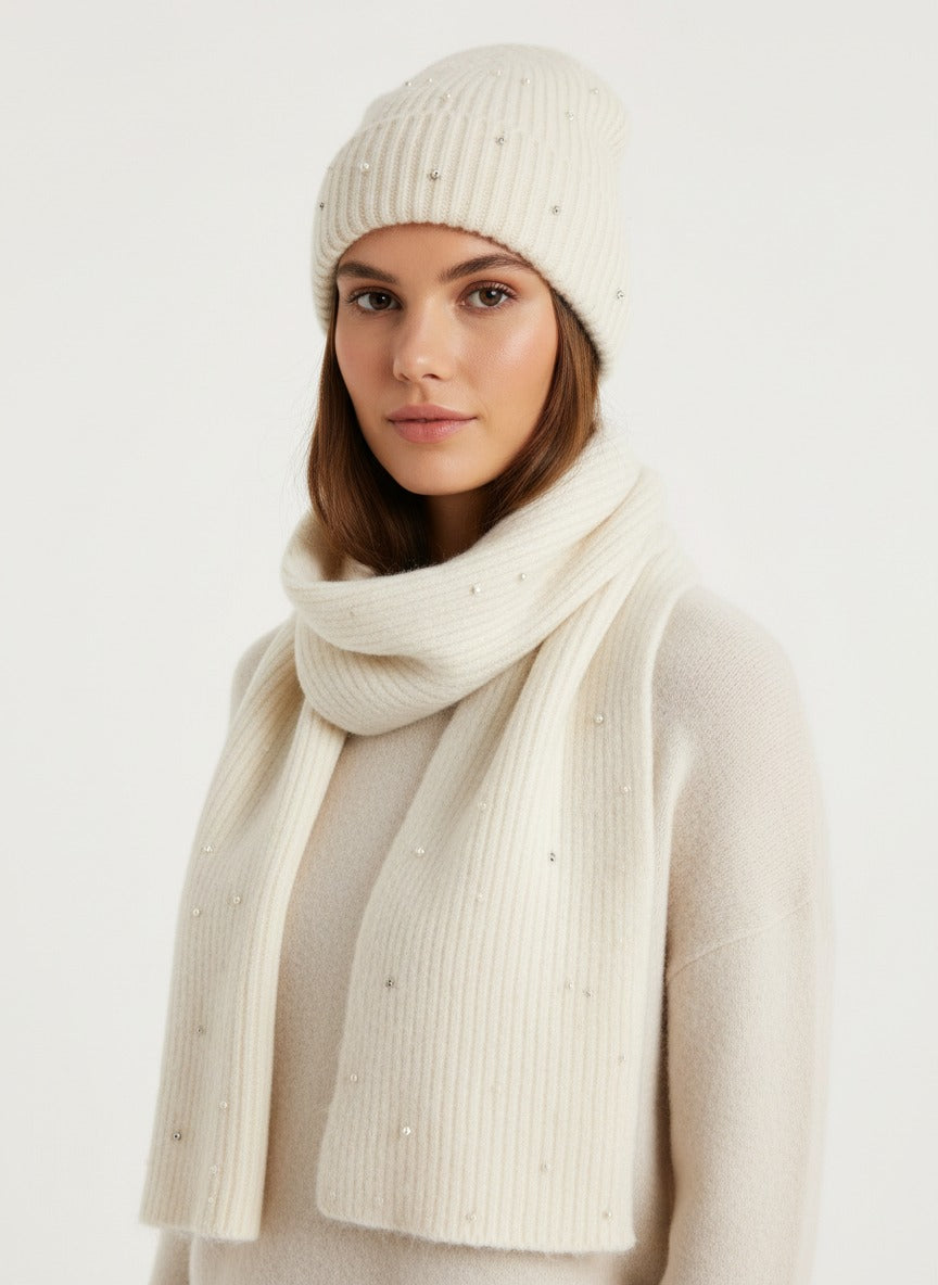 White Sparkly Hat and Scarf Set
