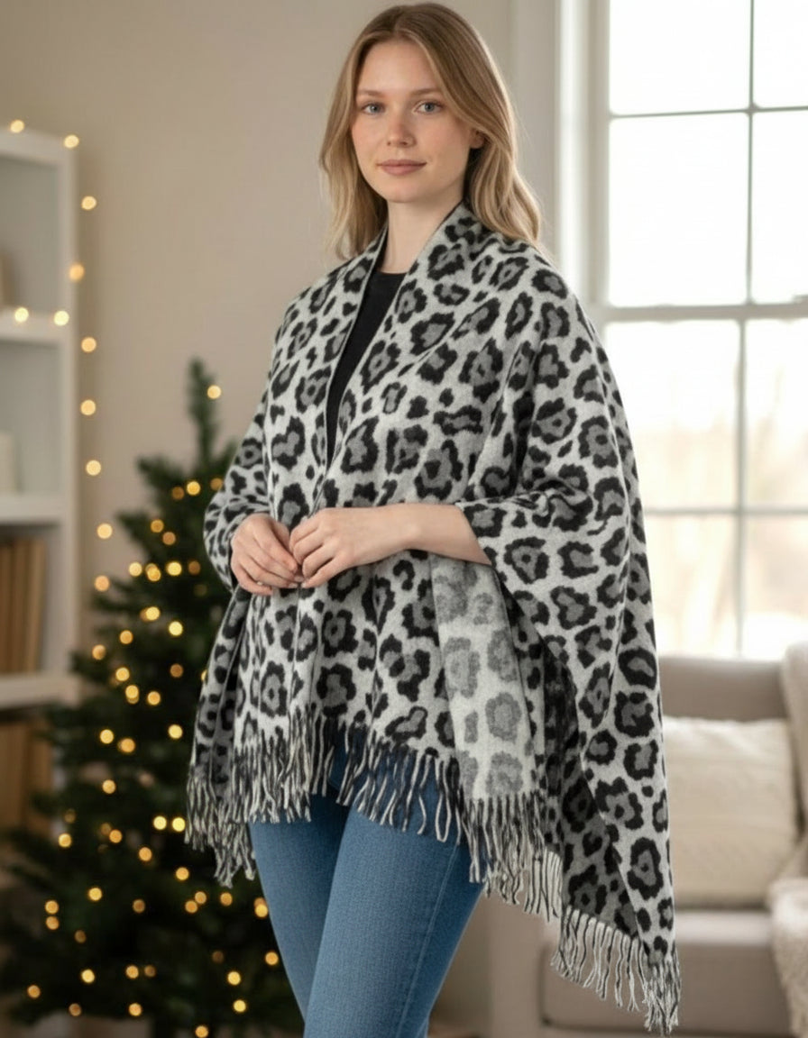 Gray Cheetah Puncho