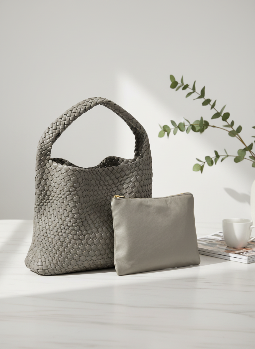 Gray Woven Shoulder Bag
