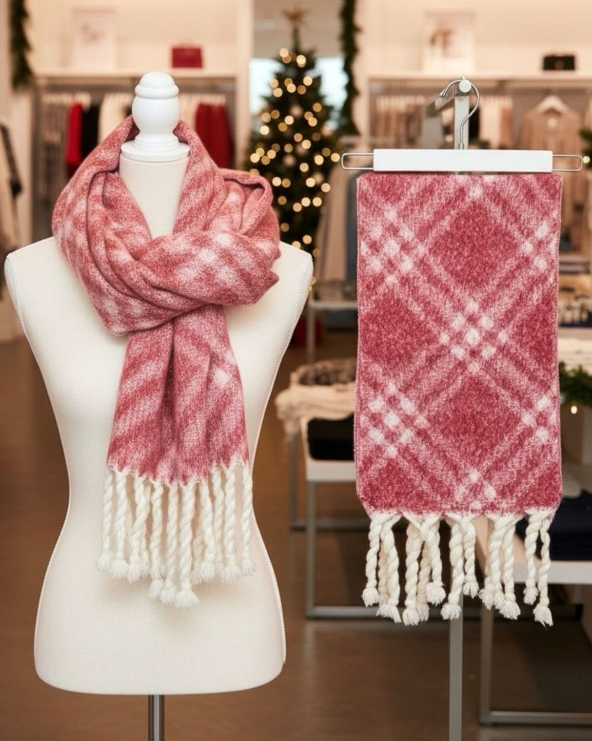 Hot Pink Plaid Winter Scarf