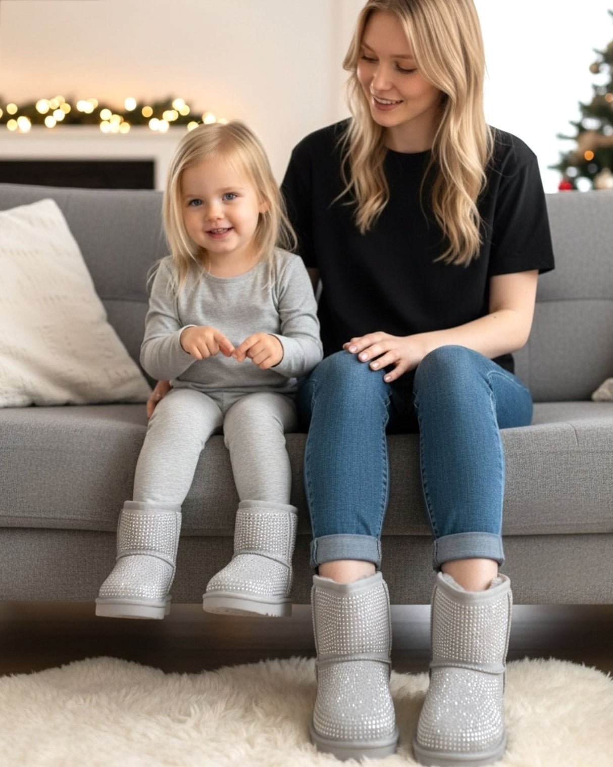 Kids Sparkly Silver Winter Boots