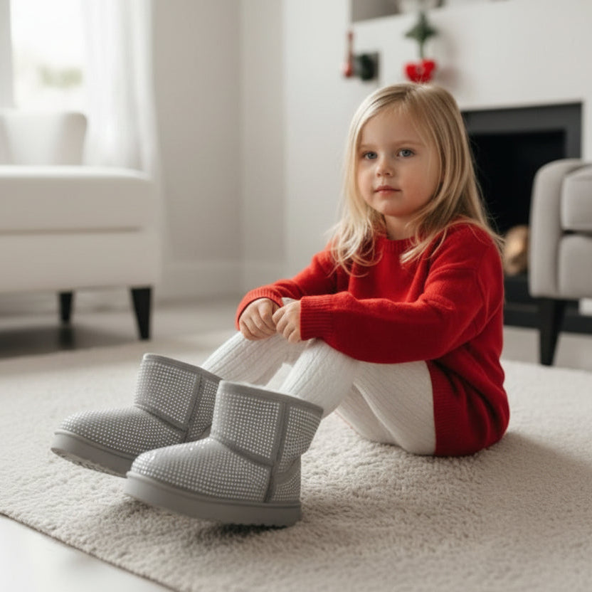 Kids Sparkly Silver Winter Boots