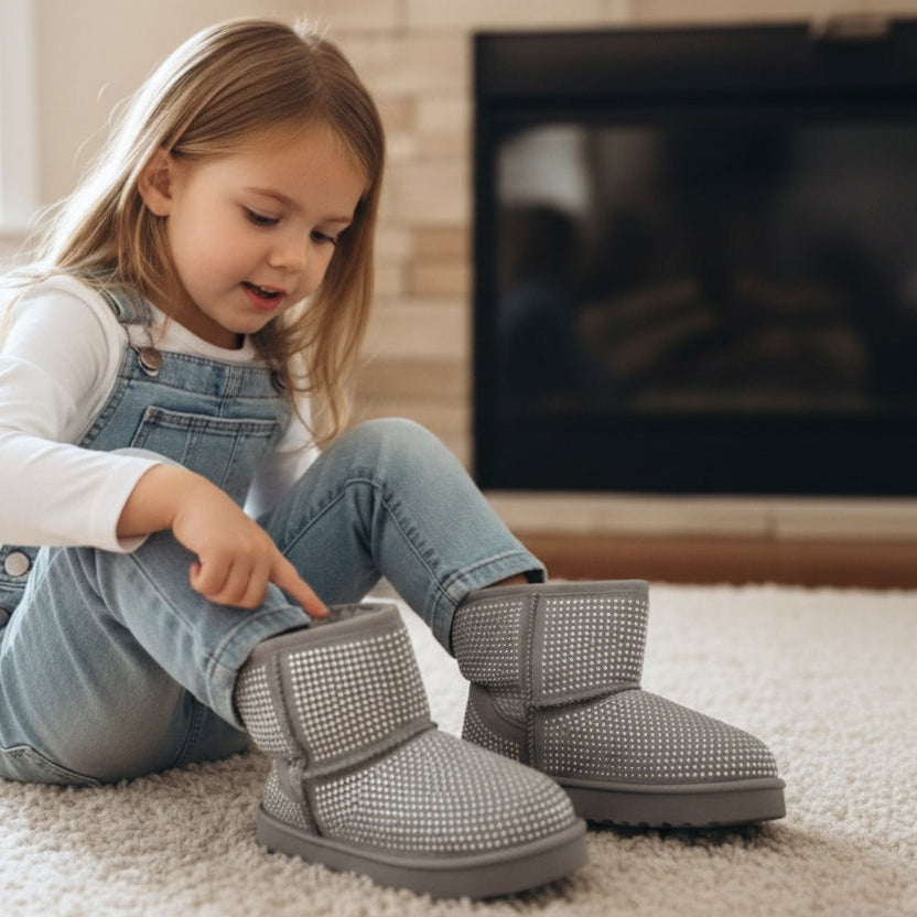Kids Sparkly Silver Winter Boots