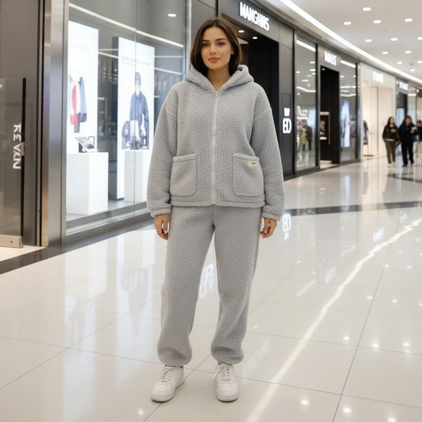 Grey Fleece Hoodie Set