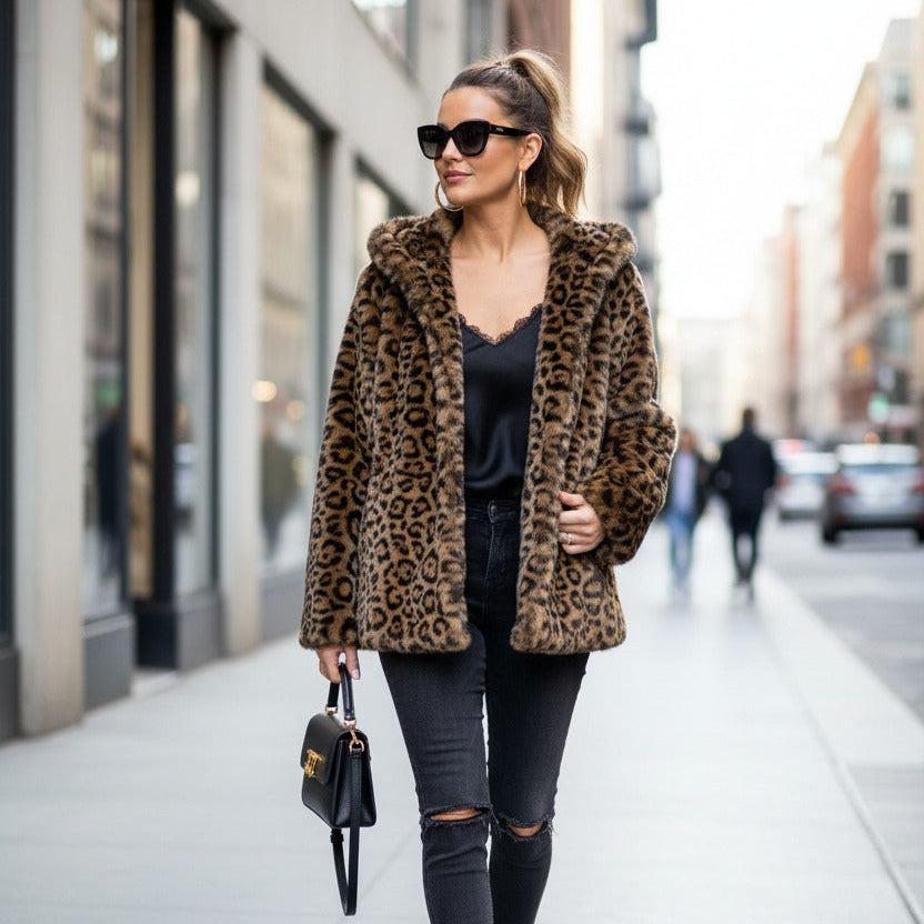 Leopard print fur jacket