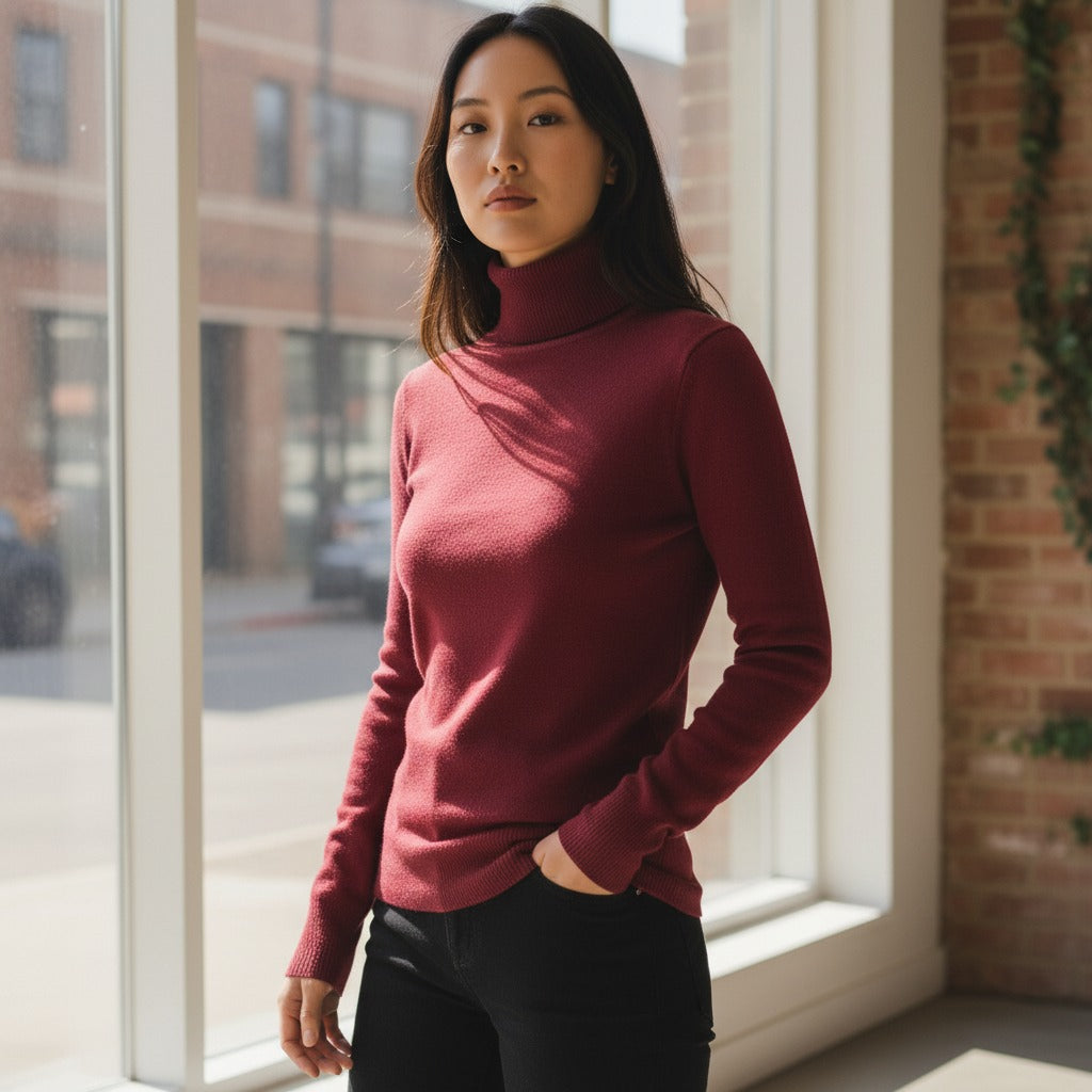 Red Basic Long Sleeve Turtleneck Top