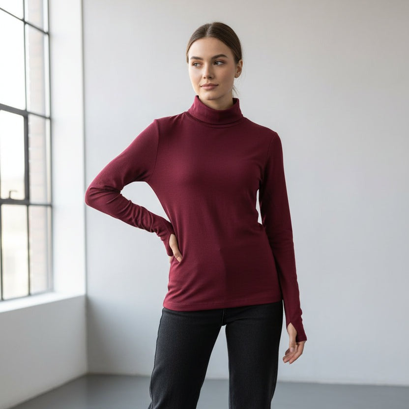 Red Basic Long Sleeve Turtleneck Top