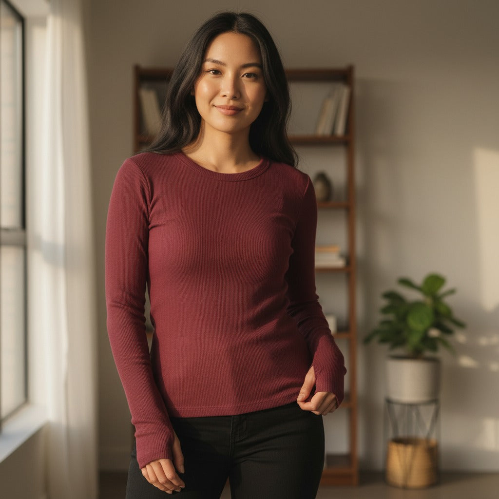 Red Basic Long Sleeve Top