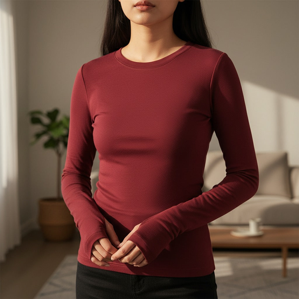 Red Basic Long Sleeve Top