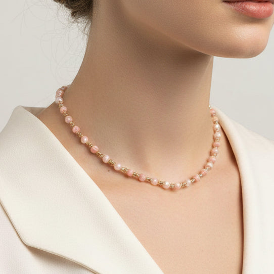 Pink Pearl & Gold Bead Necklace