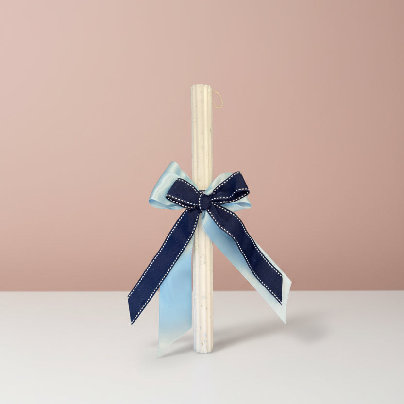 Navy Bow Pillar Candles