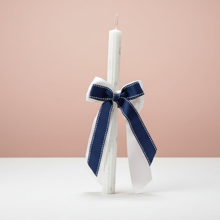 Navy Bow Pillar Candles