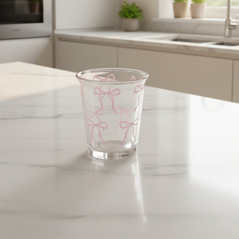 Clear Bow Design Glass Cup