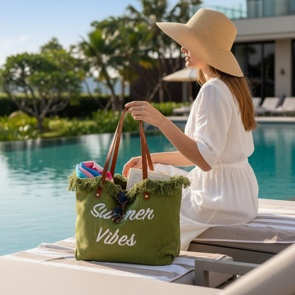 Green Summer Vibes Beach Bag