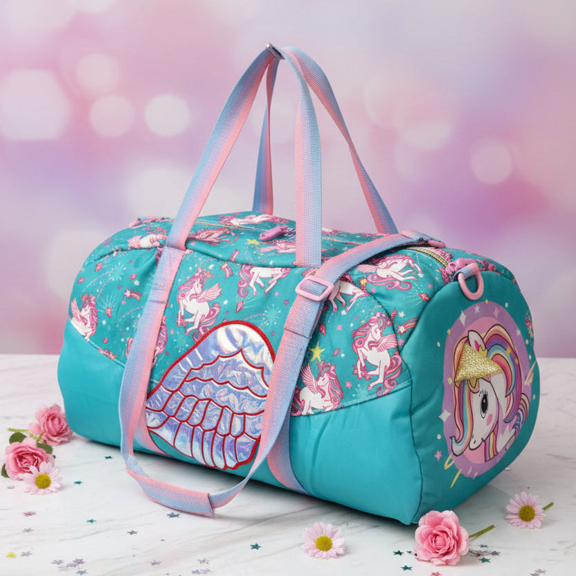 Colorful bag with fairy design hanging on a rack
