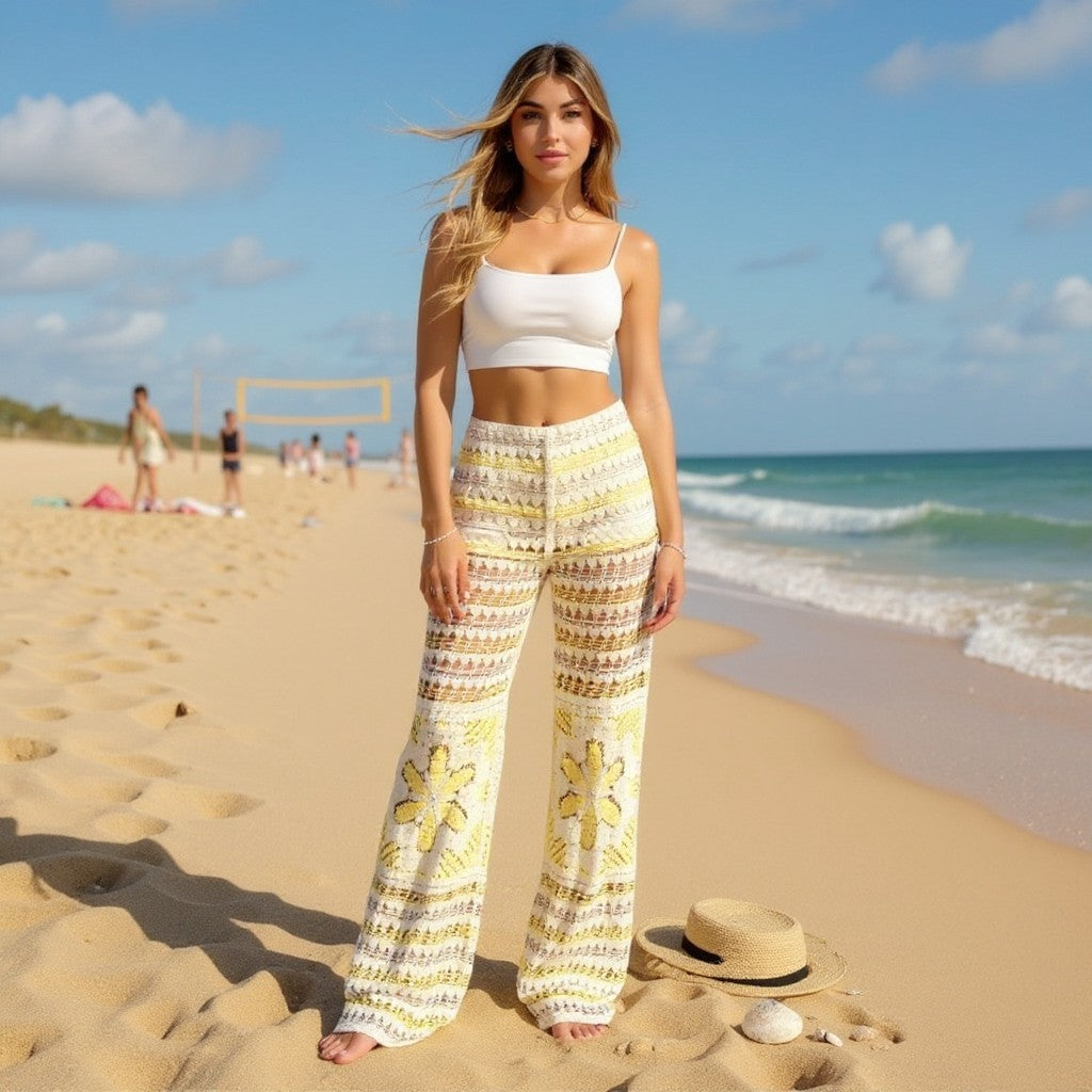 Yellow Crochet Beach Pants