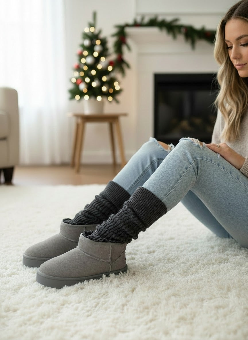 Cozy Dark Grey Winter Knit LegWarmers