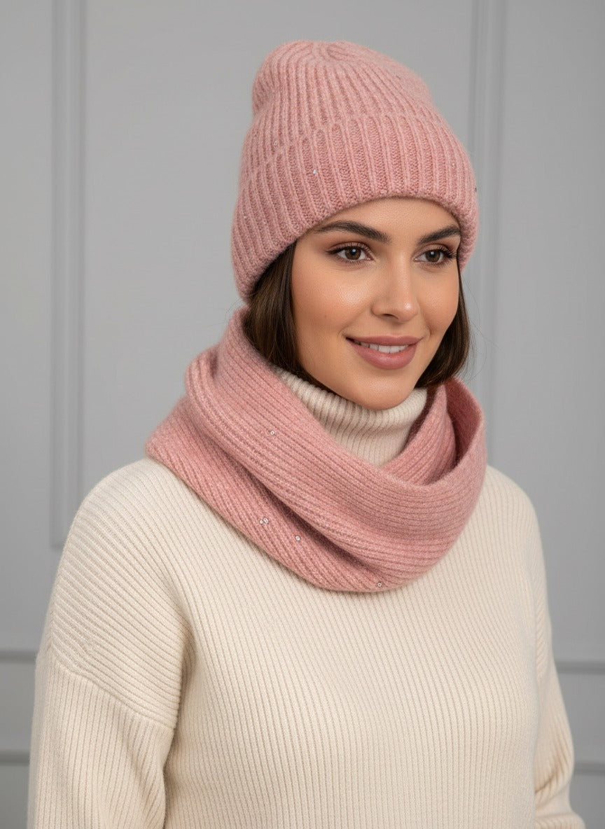 Pink Sparkly Hat and Scarf Set