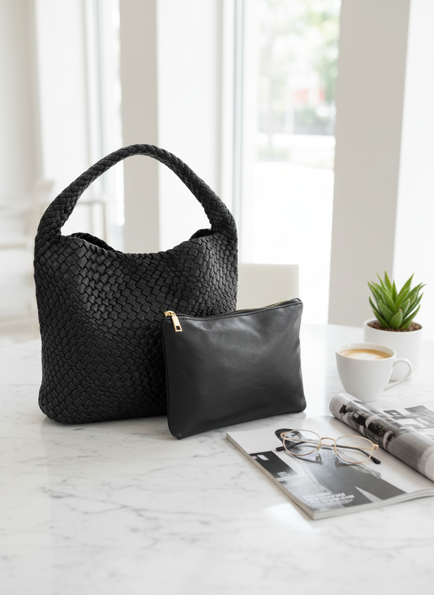 Black Woven Shoulder Bag