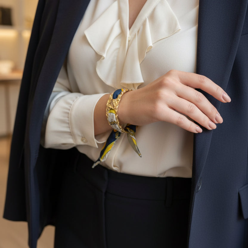 Blue Silk Scarf Cuff Bracelet