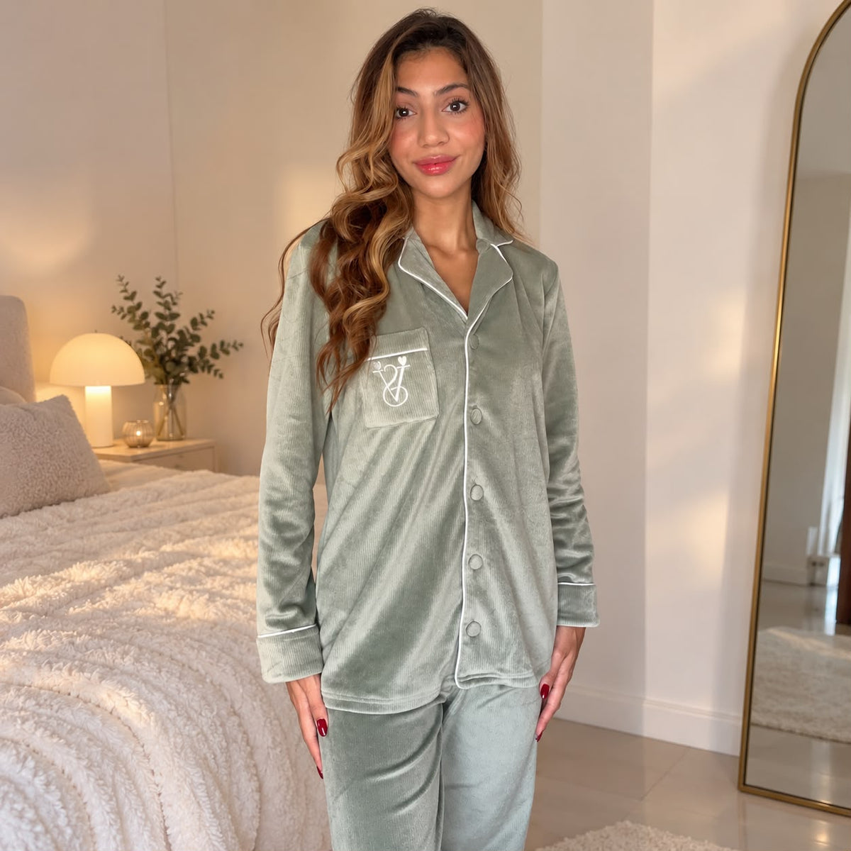 Sage Grey 4 Piece Velour Pyjama Set