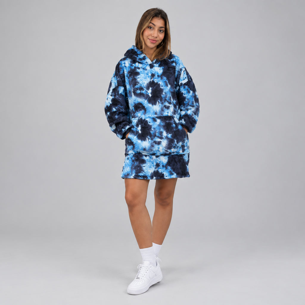 Tie Dye Blue Hooded Blanket