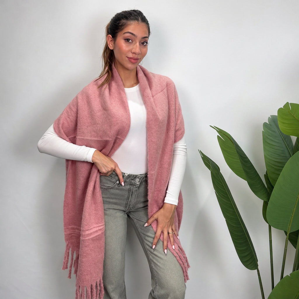 Dusty Rose Tassel Blanket Scarf