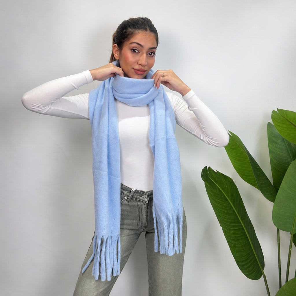 Light Blue Tassel Blanket Scarf