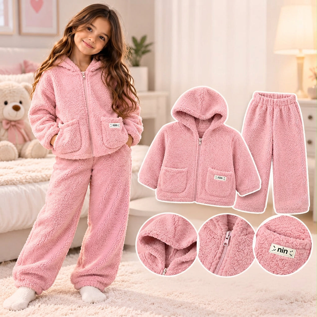 Pink Fleece Hoodie Set