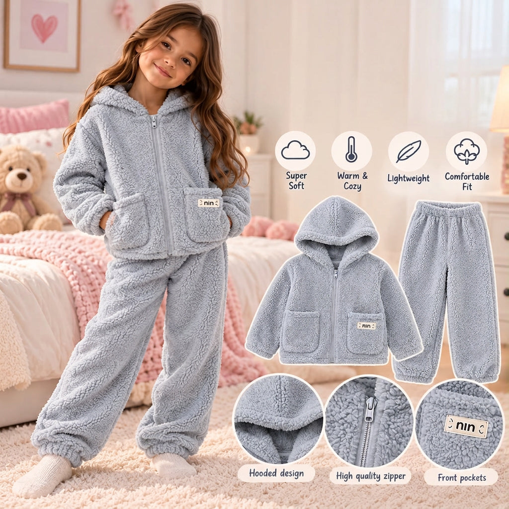 Grey Fleece Hoodie Set