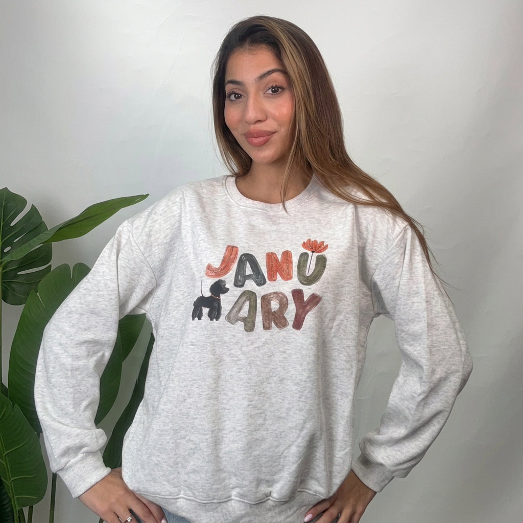 Grey January Puppy Print Sweatshirt