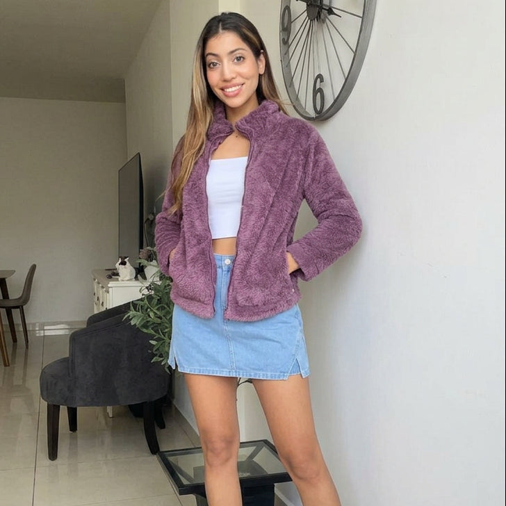 Mauve Teddy Fleece Zip Jacket