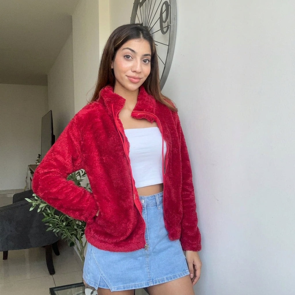 Red Teddy Fleece Zip Jacket