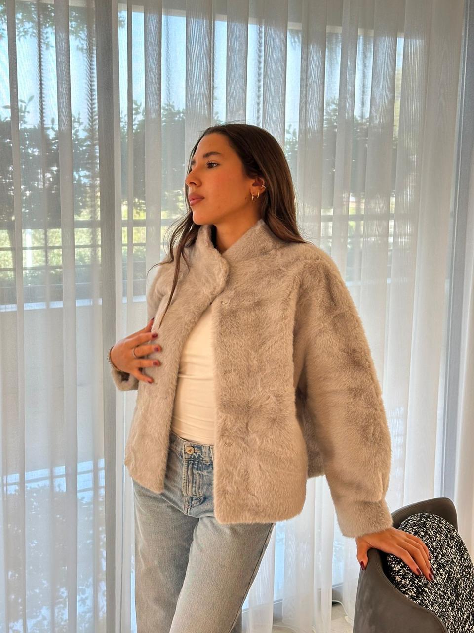 Beige fur jacket