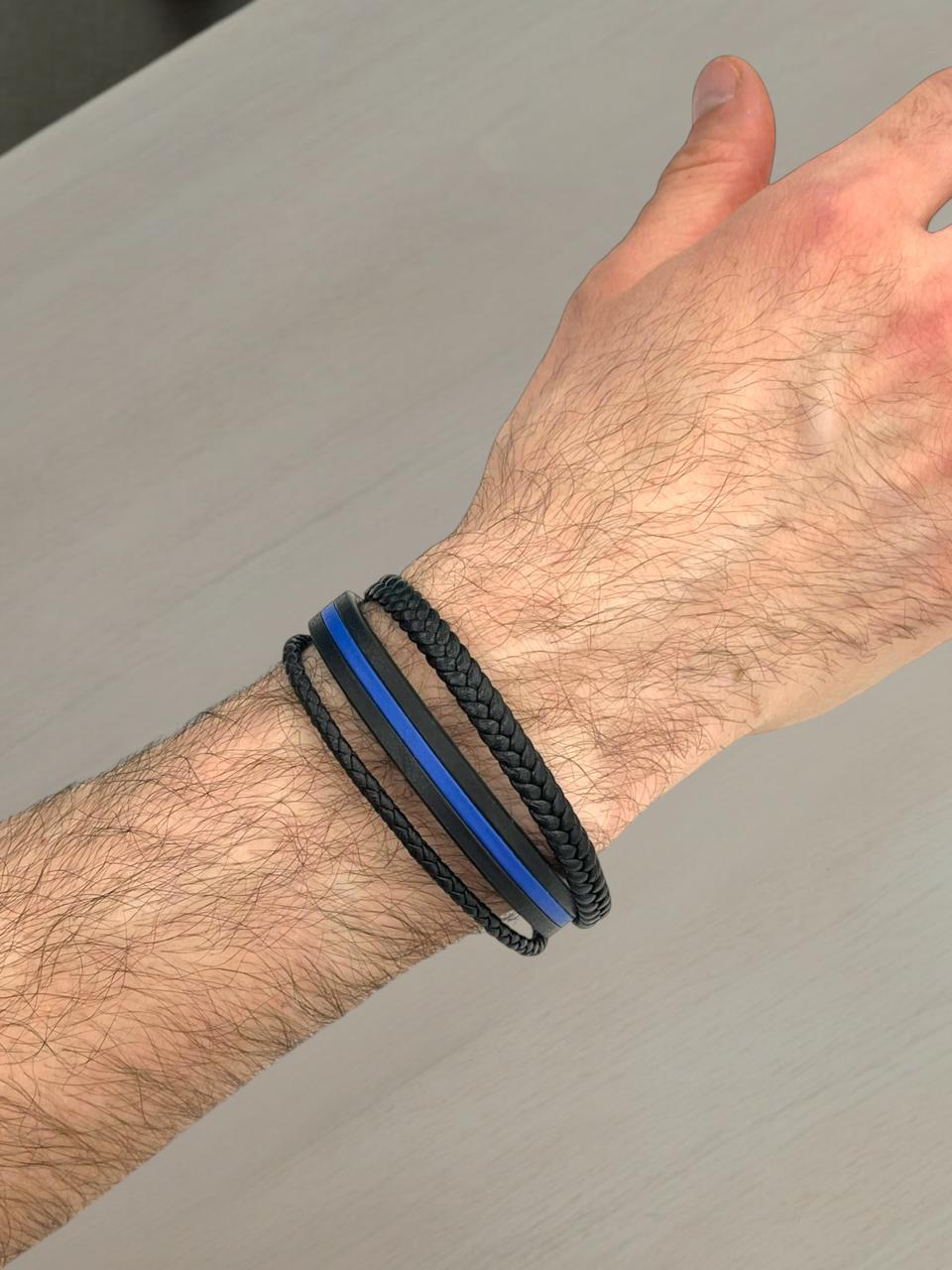 Blue & Black Braided Leather Bracelet